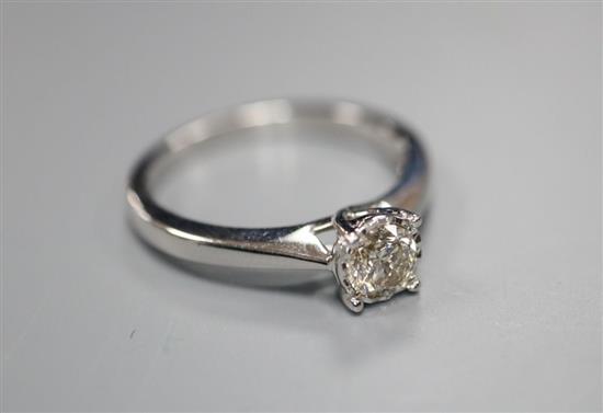A 9ct white gold diamond solitaire ring (approx 0.37ct diamond weight), size N, gross 2.4g